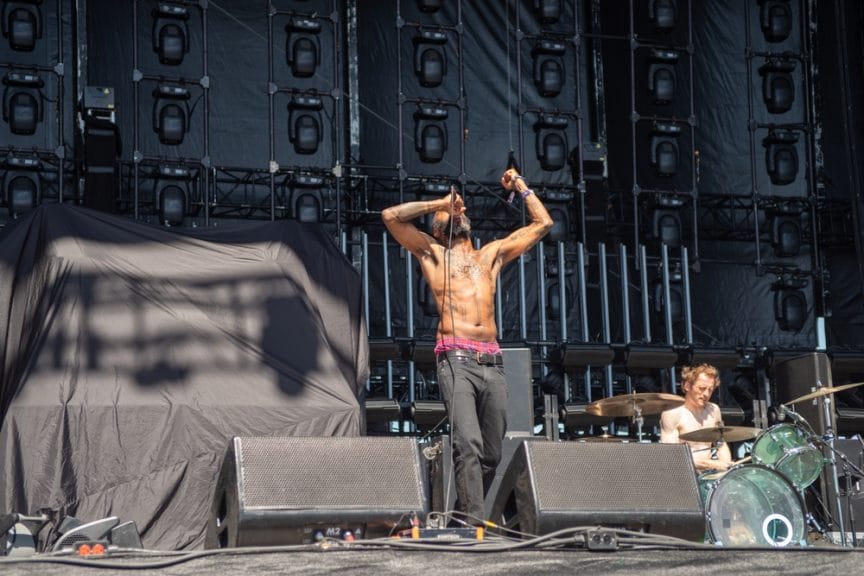 LAS VEGAS, NEVADA - May 13, 2023: Death Grips perform at the Sick New World music festival.