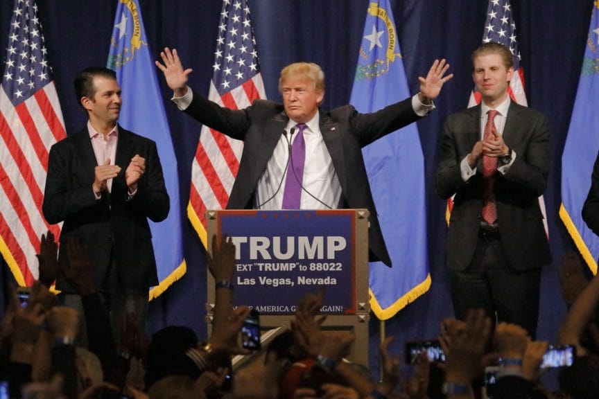 Donald Trump is joined by sons Eric (Right) and Donald Jr. (Left).