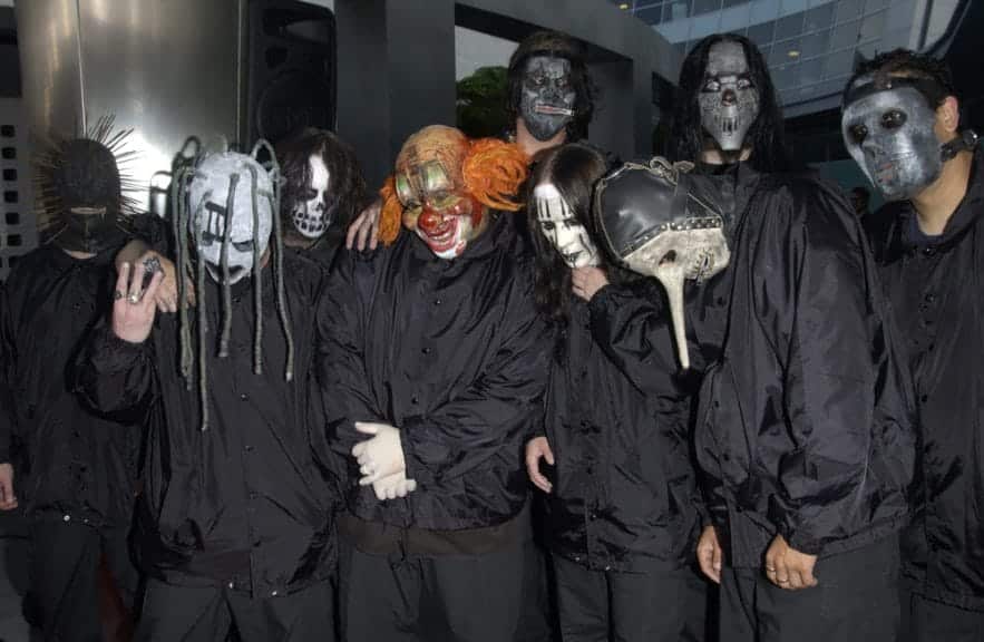 Rock group SLIPKNOT at the world premiere, in Hollywood, of Freddy vs. Jason. Aug 13, 2003.
