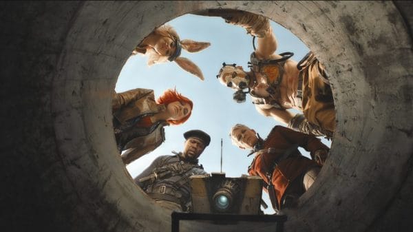 The group from Borderlands (2024) stares down into a hole.