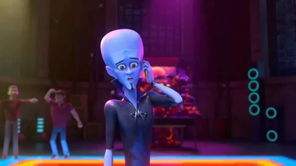 Megamind on the phone at a party