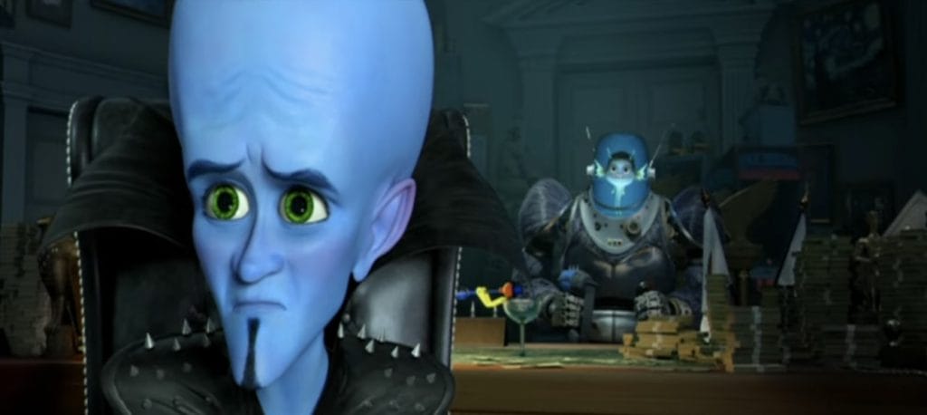 Megamind being lost and confused after taking the city with Minion