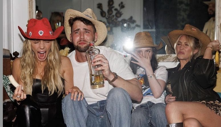 Alex Cooper and her crew throw back shots in Austin, TX at SXSW. From left to right: Alex Cooper, Harry Jowsey, Madeline Argy, and Alix Earle. Credit: Instagram/@alexandracooper