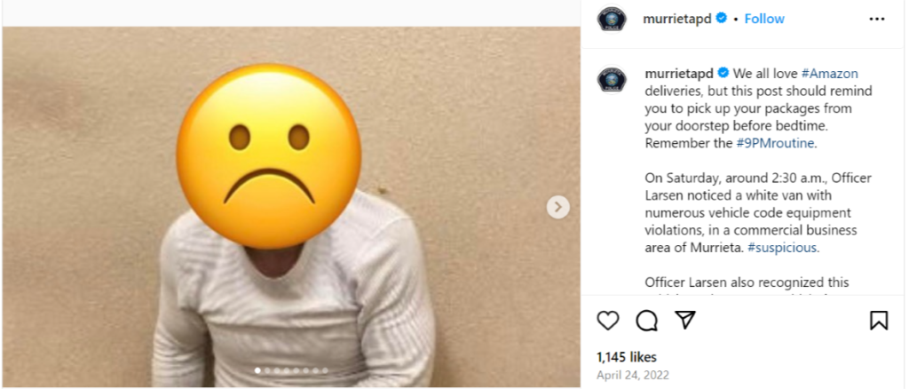 Suspect's face is covered with emoji.