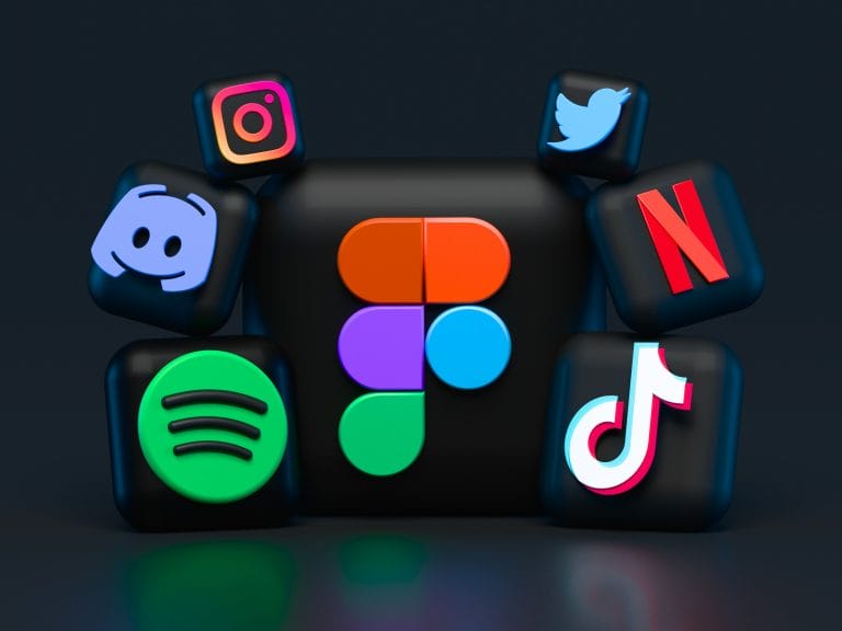 Social Media icons in individual black rounded cubes. Aesthetics. 