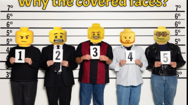 suspect faces being covered with lego head