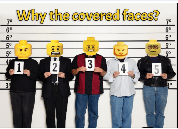 suspect faces being covered with lego head