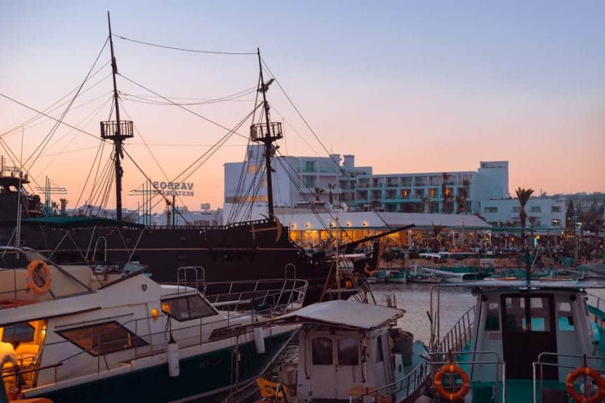 Photo of Vasso's fish harbor, in Cyprus. Harbors and seaports are just one of many types of places you can relax on your travels.
