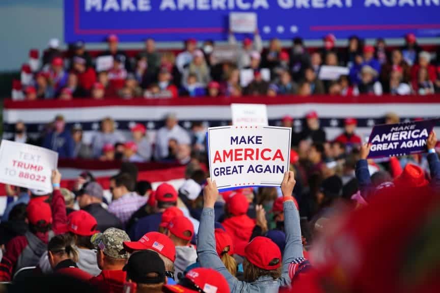 Men and women at Trump Rally. Conservative Men with traditional values and women in their soft girl era.