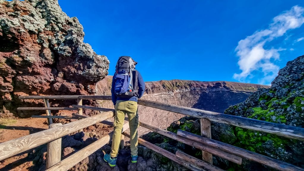 A Tourist Overlooks Mount Vesuvius