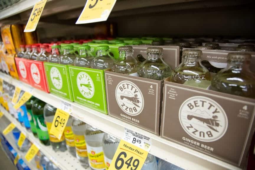 Betty Buzz, non-alcoholic beverage on a supermarket shelf in Los Angeles, United States.