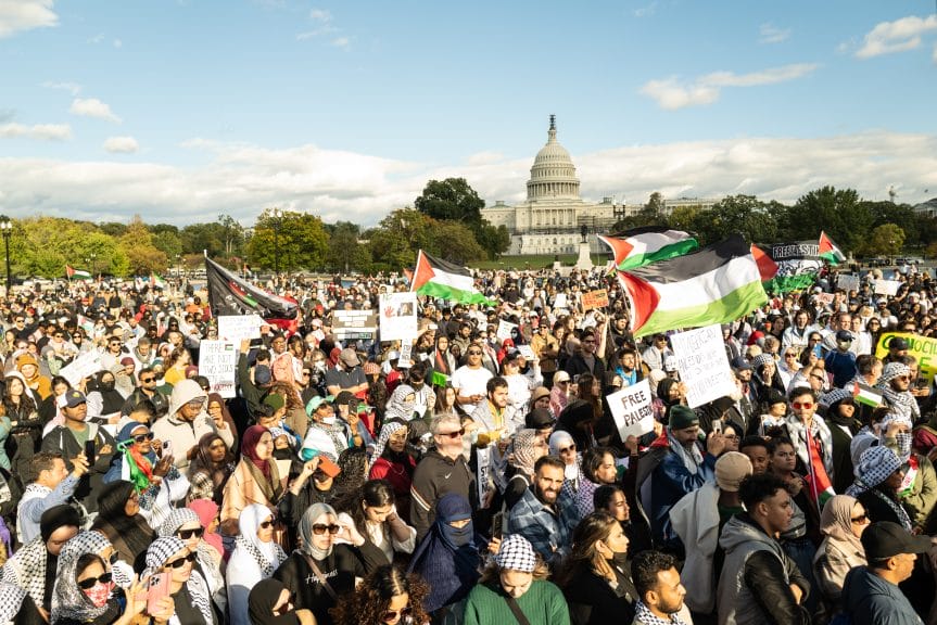Crowd of Pro-Palestine protesters outside of Washington D.C.
