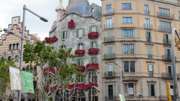 The exterior of Casa Batlló on Sant Jordi's Day in Barcelona.