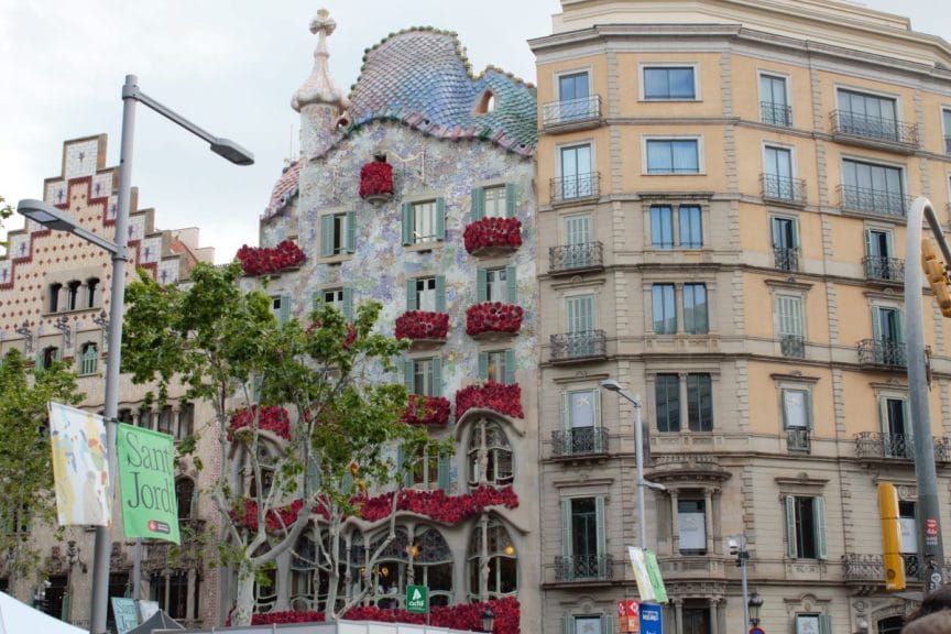 The exterior of Casa Batlló on Sant Jordi's Day in Barcelona.