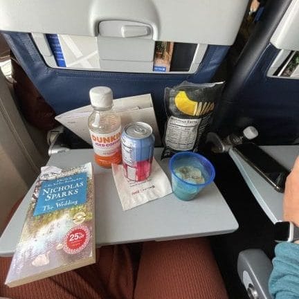 Plane snacks and book