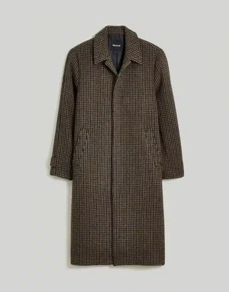 A men's houndstooth topcoat.