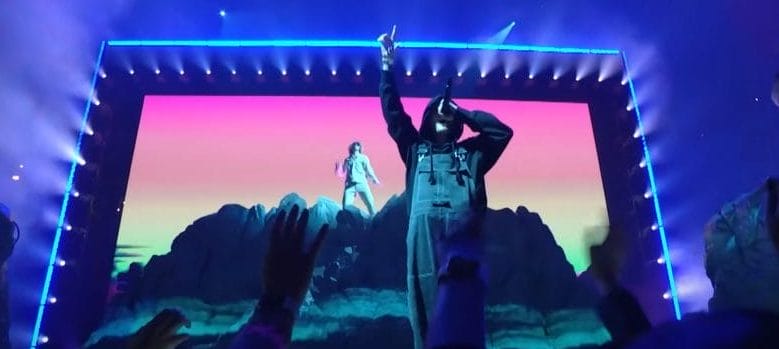 Kid Laroi and Justin Bieber performing at the MTV VMAs in 2021