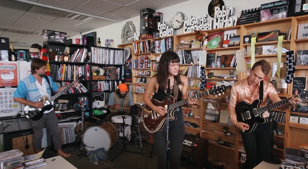 The band Big Thief performing on NPR's Tiny Desk Concert series.