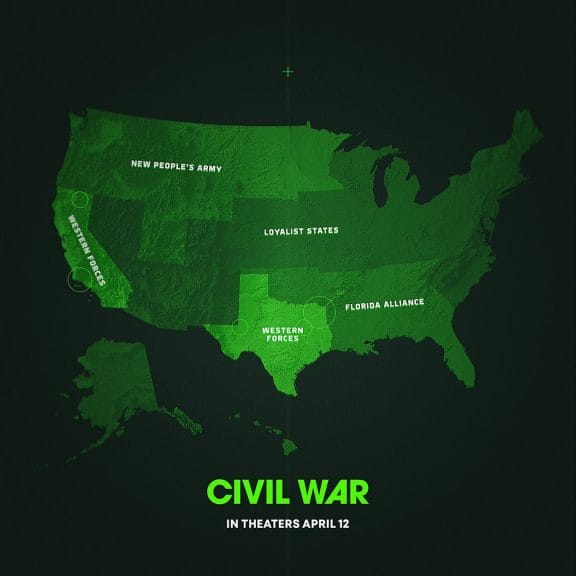 A map showcasing the factions in Civil War.