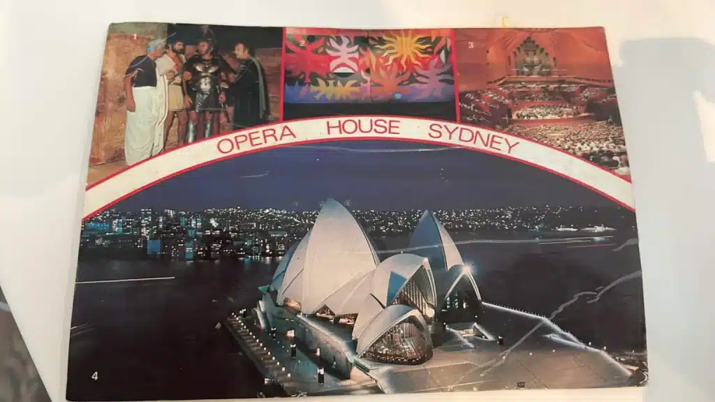 The postcard with mages of the Sydney Opera House