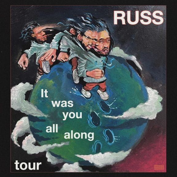 The cover art for to promote Russ's tour, displaying an oversized version of him traveling the world. 