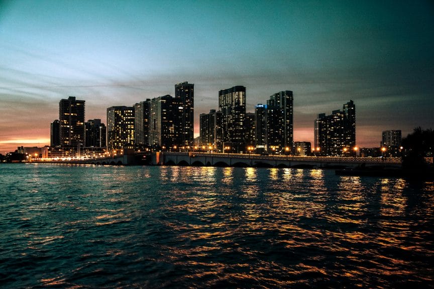 A photo of Florida's nightlife in the city by the water