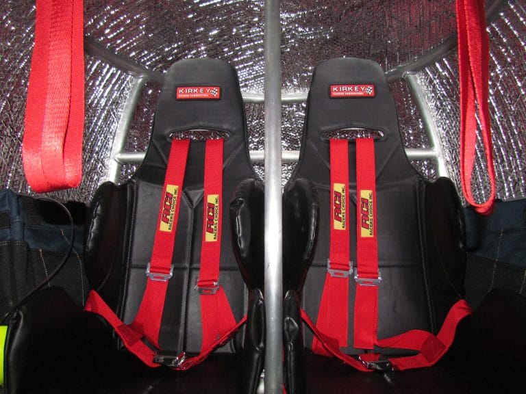 The inside of a 2-person tsunami survival pod.