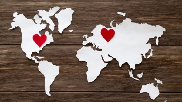 Map of two hearts separated by distance