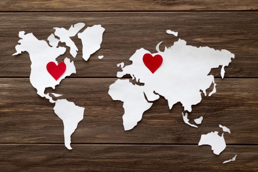 Map of two hearts separated by distance
