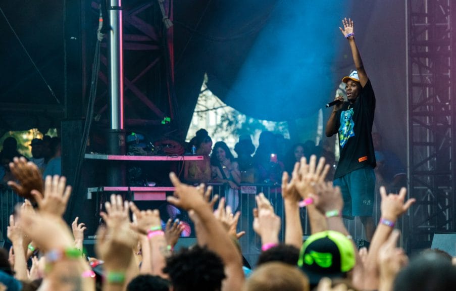 Rapper Saba performs at Lollapalooza in Grant Park, Chicago 
