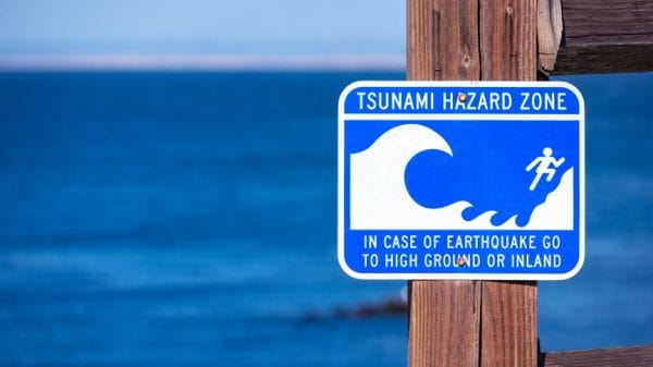 A sign showing a tsunami evacuation plan.