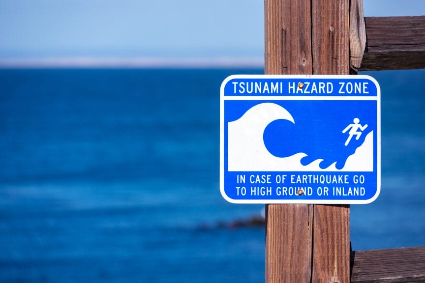 A sign showing a tsunami evacuation plan.
