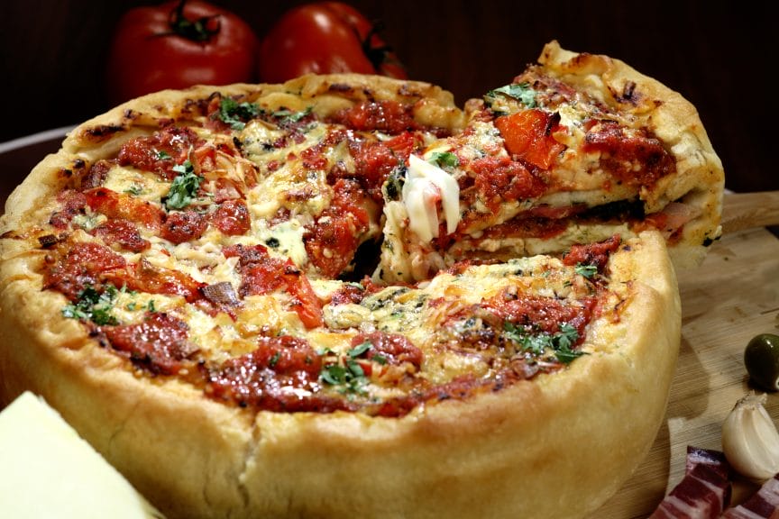 Chicagos deep dish style pizza.