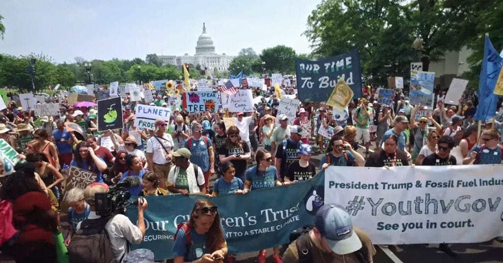 Climate change rally for climate justice, in Youth v Gov Netflix documentary.