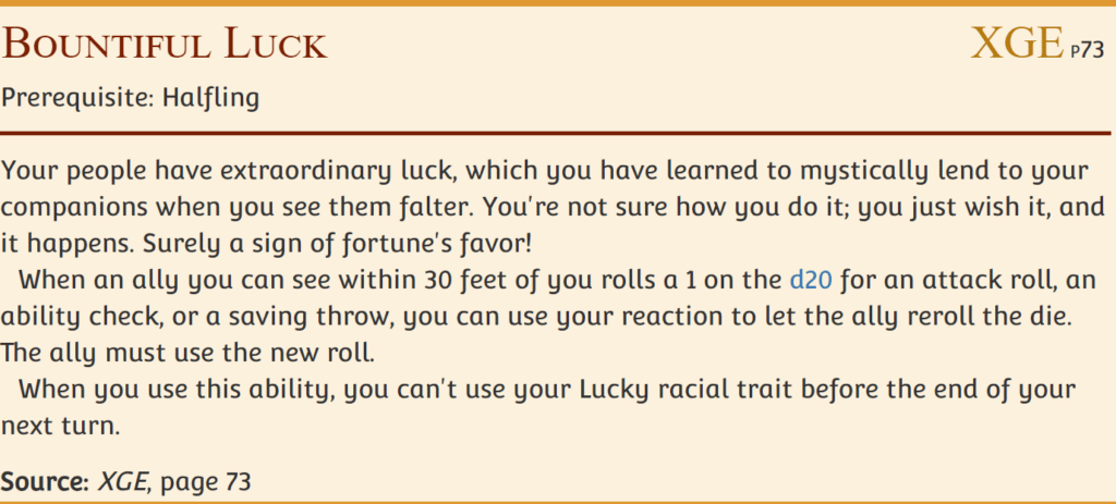 A description for the Bountiful Luck feat in DND5e.