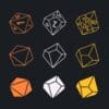 An illustration of a set of standard TTRPG dice.