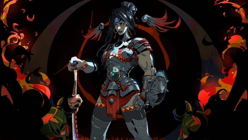 A stilt of the goddess, Nemesis, who appears in the video game, Hades 2.