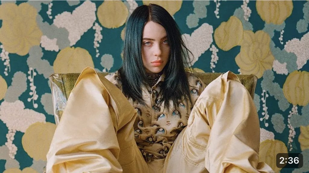 A screenshot from an interview of Billie Eilish by Entertainment Tonight.