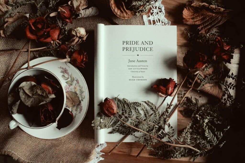 A book opened and arranged with floral decorations as part of a literary community.