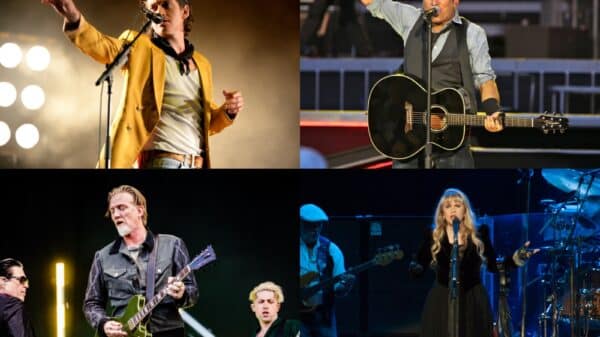 Image shows Artic Monkeys (top left), Bruce Springsteen (top right), Queens of the Stone Age (bottom left), and Fleetwood Mac (bottom right)