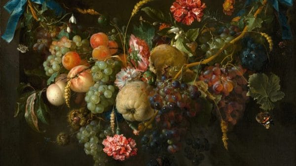 An image of flowers and fruit to represent The garden Met Gala theme.