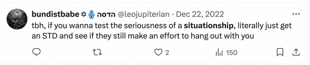 Tweet about "situationships'