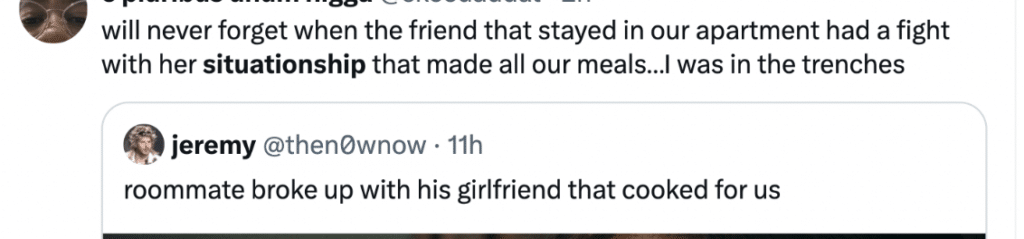Tweet about friend helping with situationship