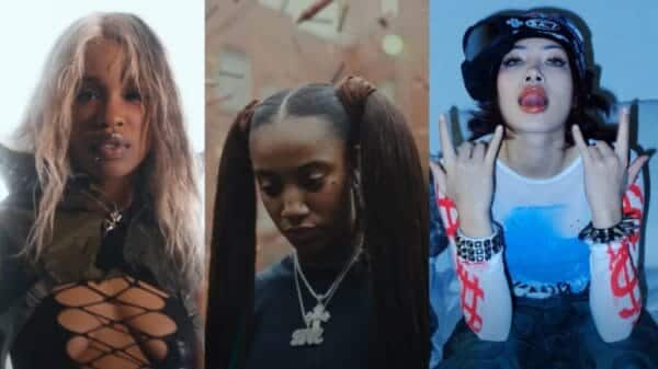 Collage of female rappers from left to right: CLIP, Bktherula, and Molly Santana.