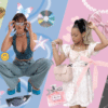 Collage of 4 different aesthetics showing people with green, blue, pink, and black backgrounds.