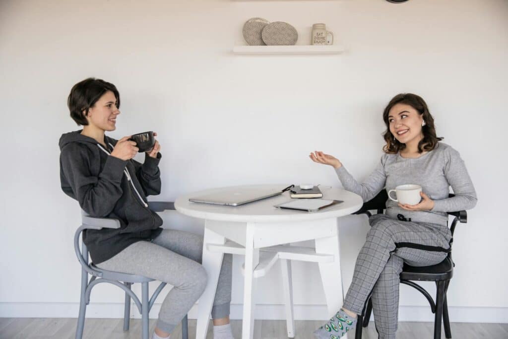 A mother and daughter talking about the transition back home from college.