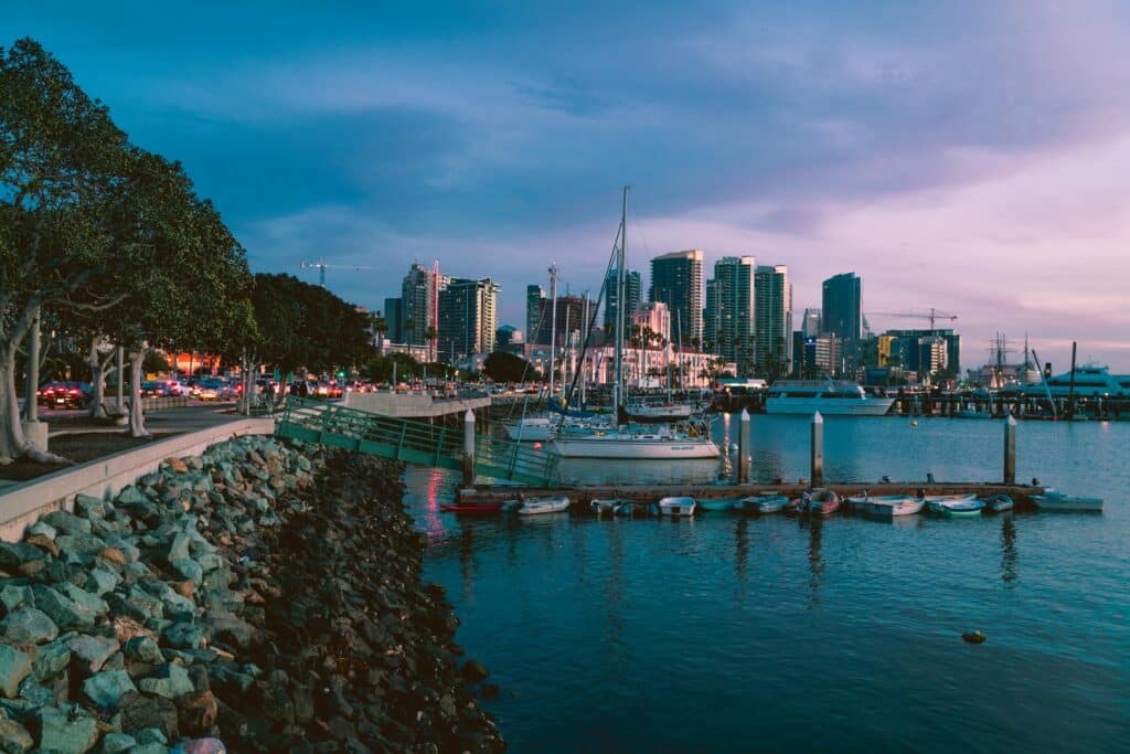 City skyline with a habor