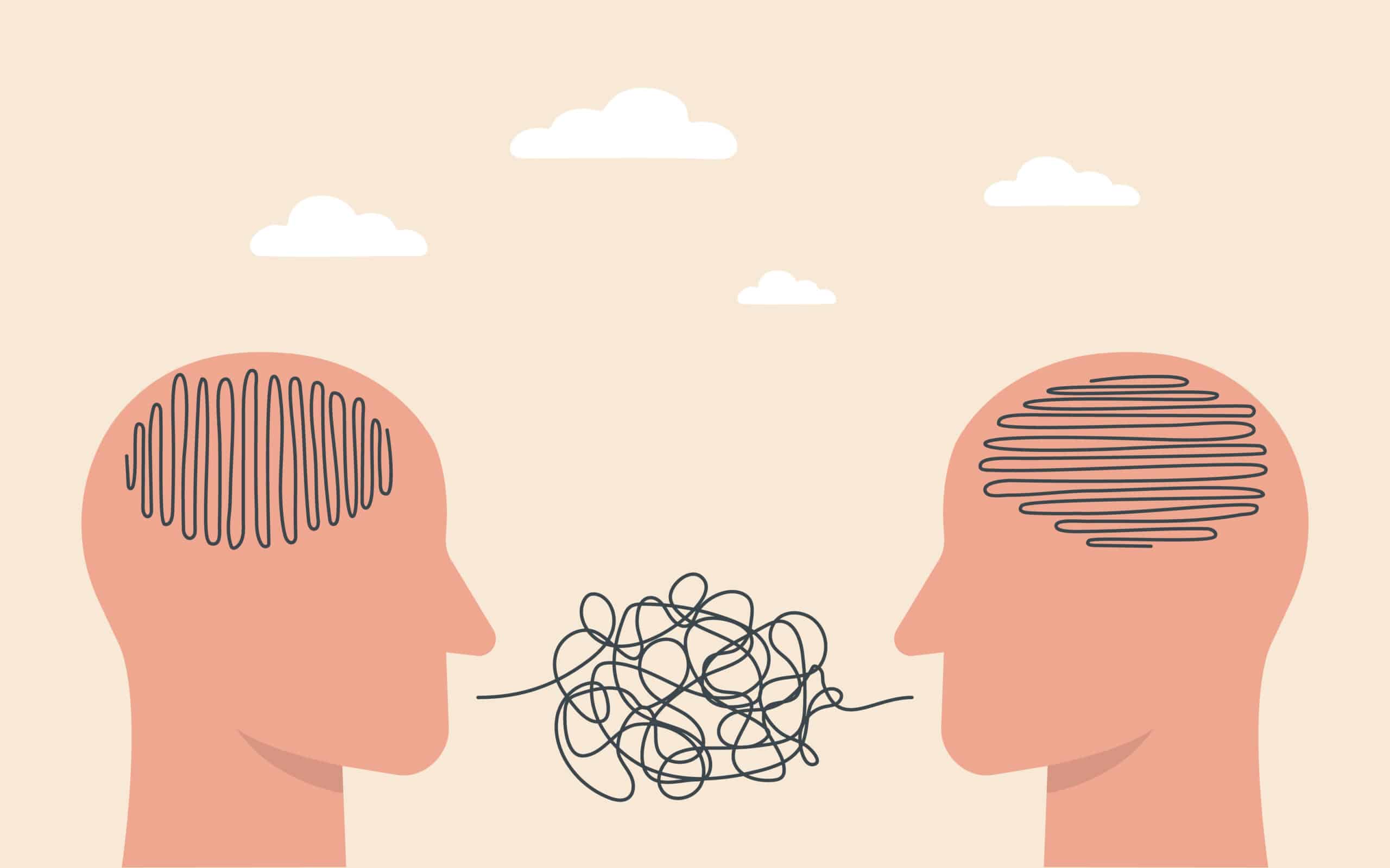 Heads talking with scribbled speech