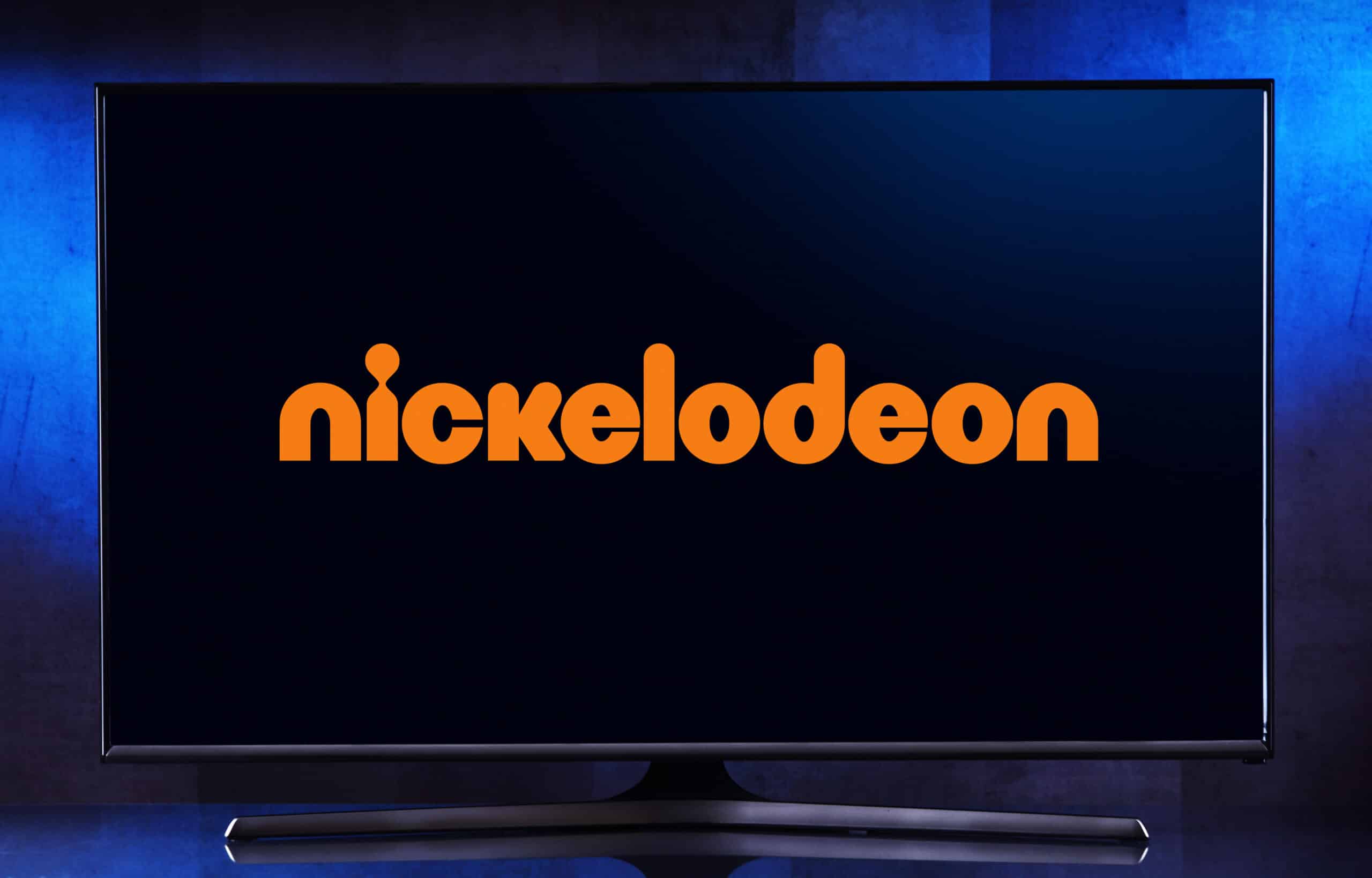 A picture of the "Nickelodeon" logo on a TV screen.