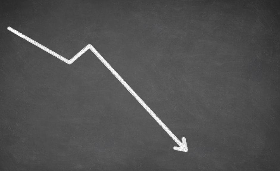 A line showing a downward trend.